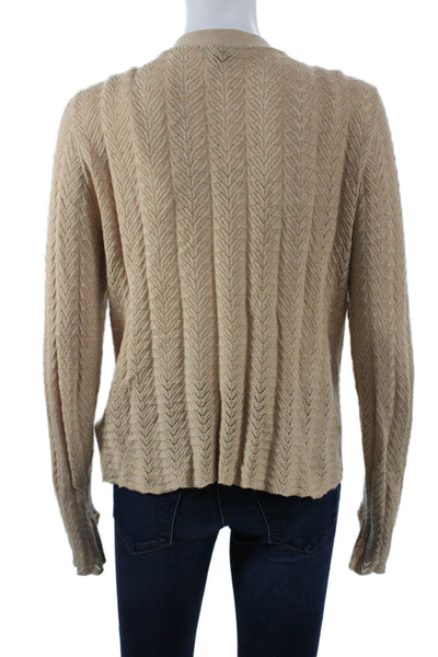 Paige Women Beige Herringbone V-Neck Cardigan Long Sleeve Size M