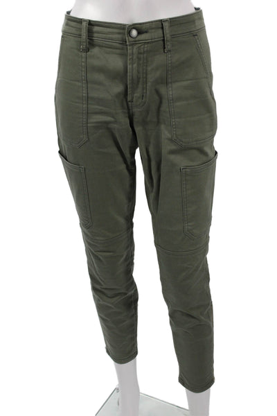 J Brand Women Cropped Ankle Cargo Pants Green Button Closure Size 28