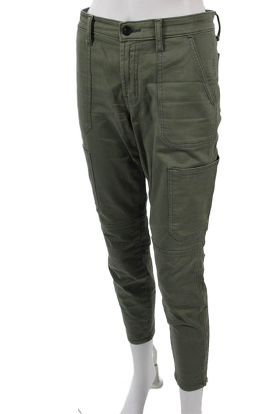 J Brand Women Cropped Ankle Cargo Pants Green Button Closure Size 28