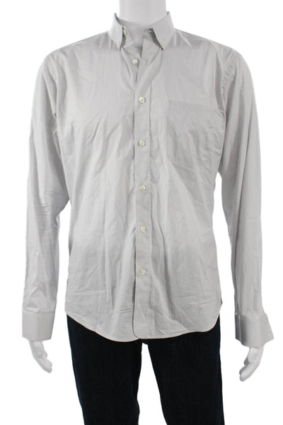 Bespoken Mens Button-Down Collared Dress Shirt White Cotton Long Sleeve Size L