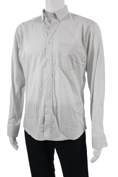 Bespoken Mens Button-Down Collared Dress Shirt White Cotton Long Sleeve Size L