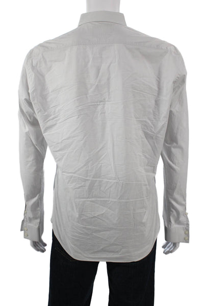 Bespoken Mens Button-Down Collared Dress Shirt White Cotton Long Sleeve Size L
