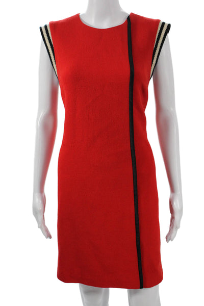 Bouchra Jarrar Women Shift Dress Red Wool Sleeveless Round Neck Zip Size 40