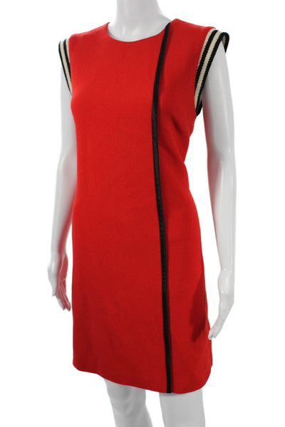 Bouchra Jarrar Women Shift Dress Red Wool Sleeveless Round Neck Zip Size 40