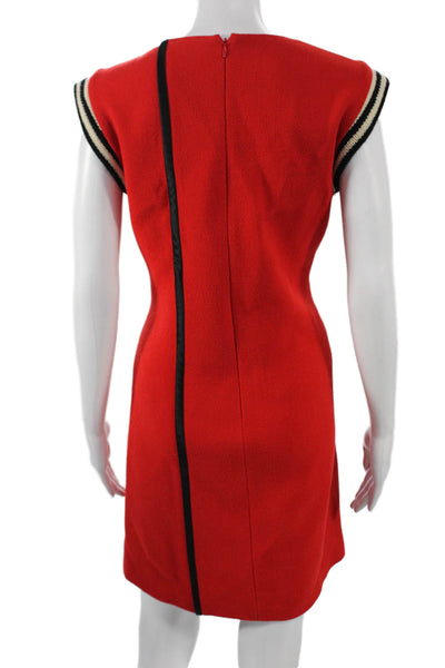 Bouchra Jarrar Women Shift Dress Red Wool Sleeveless Round Neck Zip Size 40