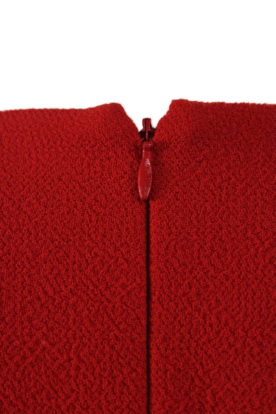 Bouchra Jarrar Women Shift Dress Red Wool Sleeveless Round Neck Zip Size 40