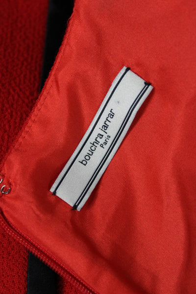 Bouchra Jarrar Women Shift Dress Red Wool Sleeveless Round Neck Zip Size 40