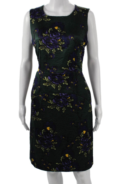 Marni Womens Sheath Dress Green Floral Round Neck Sleeveless Wool Silk Size 40