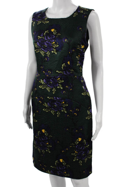 Marni Womens Sheath Dress Green Floral Round Neck Sleeveless Wool Silk Size 40