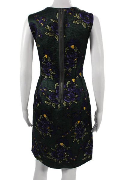 Marni Womens Sheath Dress Green Floral Round Neck Sleeveless Wool Silk Size 40