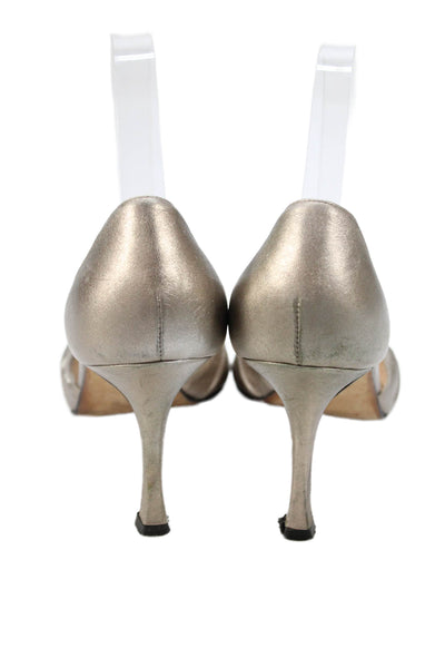Manolo Blahnik Womens Leather Open Toe D'Orsay Pumps Silver Size 37 7