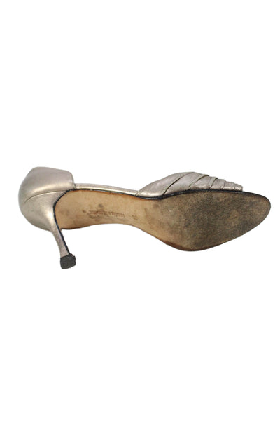 Manolo Blahnik Womens Leather Open Toe D'Orsay Pumps Silver Size 37 7