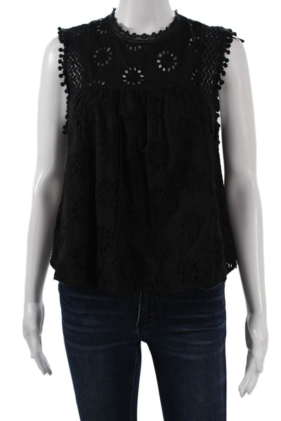 Zara Women Black Cotton High Neck Sleeveless Button Bohemian Blouse Size XS
