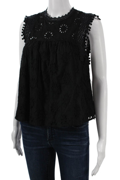 Zara Women Black Cotton High Neck Sleeveless Button Bohemian Blouse Size XS