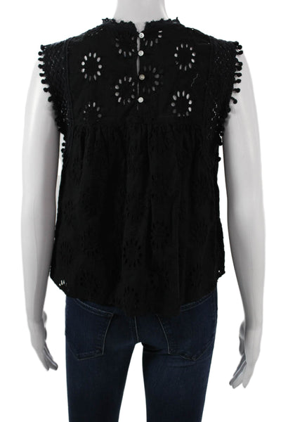 Zara Women Black Cotton High Neck Sleeveless Button Bohemian Blouse Size XS
