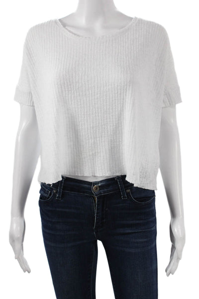 Project Social T Women Cropped White T-Shirt Short Sleeve Round Neck Size S