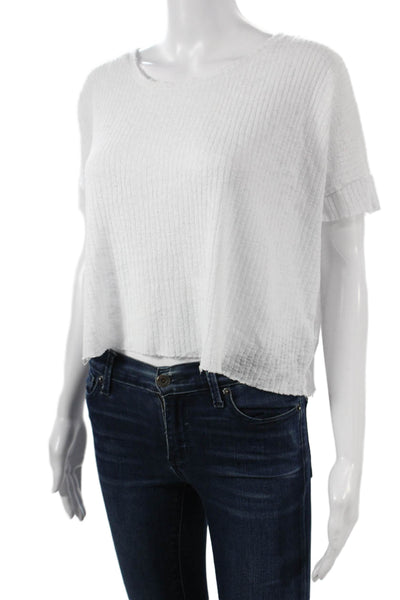 Project Social T Women Cropped White T-Shirt Short Sleeve Round Neck Size S