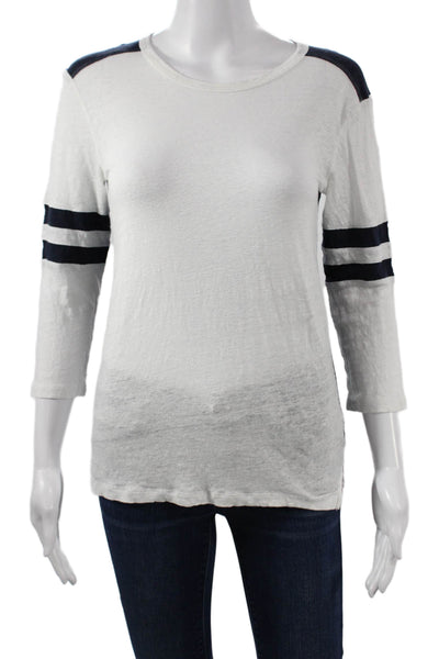 J Crew Womens Linen Striped Jersey T-Shirt 3/4 Sleeve White Size XS