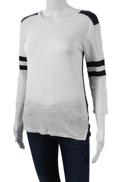 J Crew Womens Linen Striped Jersey T-Shirt 3/4 Sleeve White Size XS