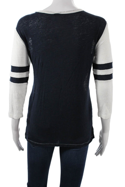 J Crew Womens Linen Striped Jersey T-Shirt 3/4 Sleeve White Size XS