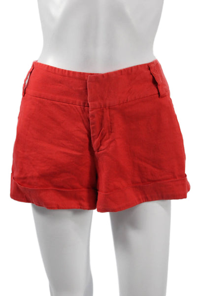 Alice + Olivia Women Red Chino Shorts Hook & Eye Cotton Spandex Size 8