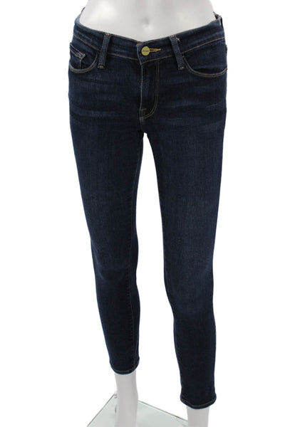 Frame Women High Rise Ankle Skinny Jeans Dark Blue Size 27