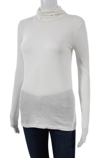 J Crew Womens Basic White Cotton Turtleneck Long Sleeve Top Size 2XS