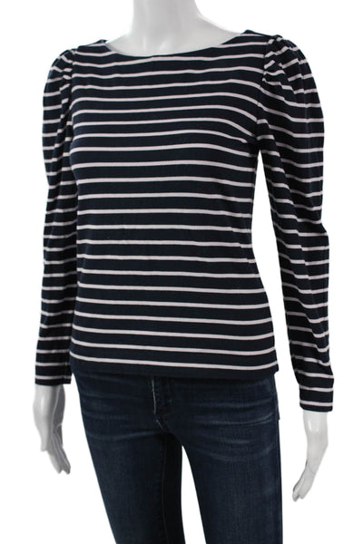 La Vie Women Dark Blue Striped Cotton Long Sleeve T-Shirt Size XS