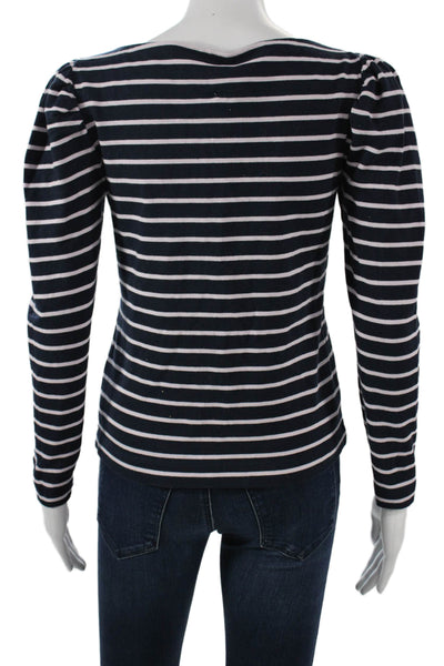 La Vie Women Dark Blue Striped Cotton Long Sleeve T-Shirt Size XS