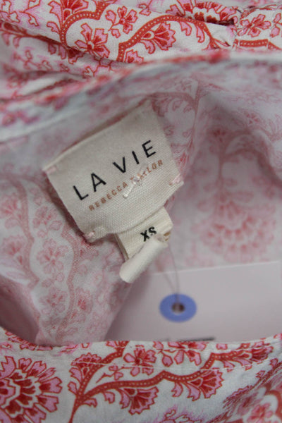 La Vie Women Bohemian Floral Pink Cotton Blouse Long Sleeve Round Neck Size XS