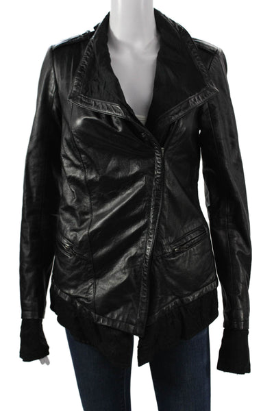Kill City Women Biker Leather Jacket Black Collared Long Sleeve Size XS