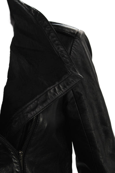 Kill City Women Biker Leather Jacket Black Collared Long Sleeve Size XS