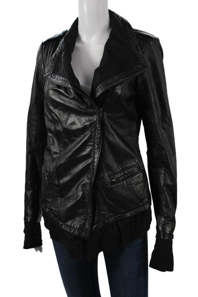 Kill City Women Biker Leather Jacket Black Collared Long Sleeve Size XS