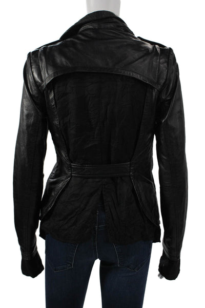 Kill City Women Biker Leather Jacket Black Collared Long Sleeve Size XS
