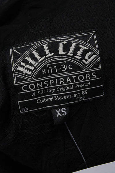 Kill City Women Biker Leather Jacket Black Collared Long Sleeve Size XS