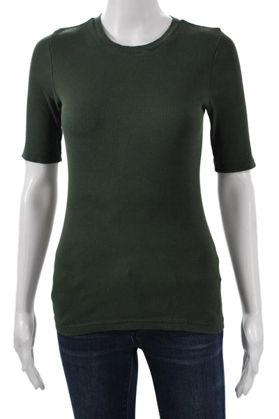 Leallo Women Basic Green Cotton Crew Neck Short Sleeve T-Shirt Army Fall Size S