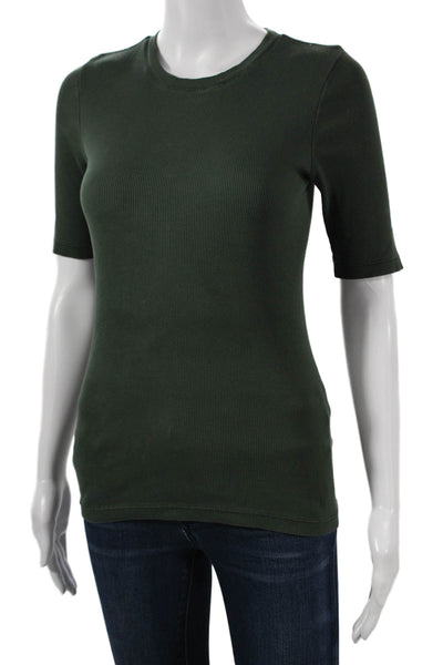Leallo Women Basic Green Cotton Crew Neck Short Sleeve T-Shirt Army Fall Size S