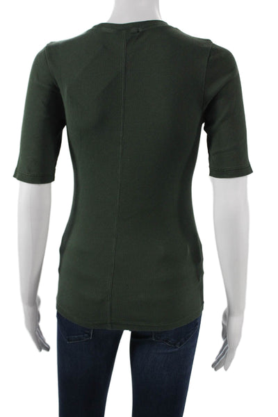 Leallo Women Basic Green Cotton Crew Neck Short Sleeve T-Shirt Army Fall Size S