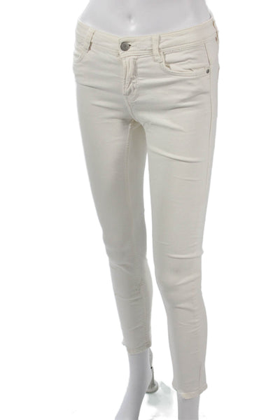 Zara Trafaluc Womens Ankle Skinny Jeans White Low Rise Button Cotton Size 4