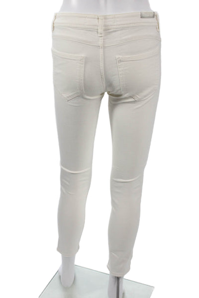 Zara Trafaluc Womens Ankle Skinny Jeans White Low Rise Button Cotton Size 4