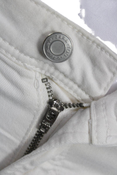 Zara Trafaluc Womens Ankle Skinny Jeans White Low Rise Button Cotton Size 4