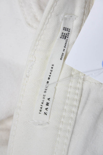 Zara Trafaluc Womens Ankle Skinny Jeans White Low Rise Button Cotton Size 4
