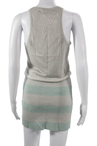 Theory Women Mini Set Beige Striped Linen Silk Scoop Neck Sleeveless Size S