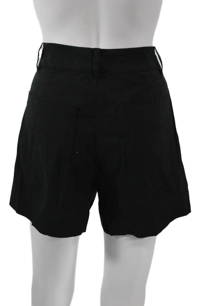 Vince Women Shorts Black Linen Blend Button Size 4