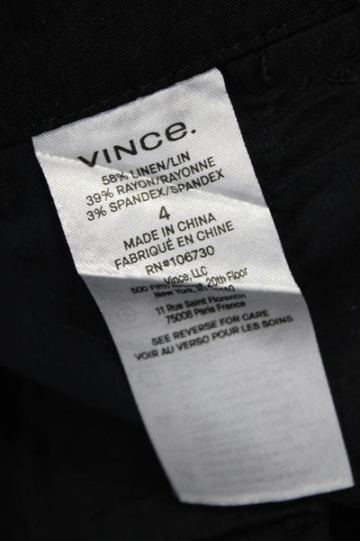Vince Women Shorts Black Linen Blend Button Size 4