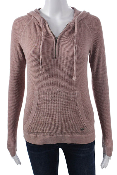 prAna Women Henley Hoodie Pink Drawstring Long Sleeve Organic Cotton Size XS
