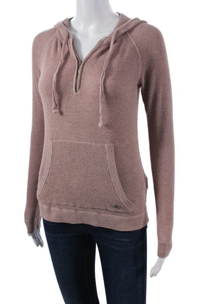 prAna Women Henley Hoodie Pink Drawstring Long Sleeve Organic Cotton Size XS