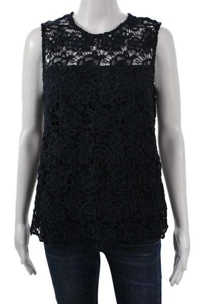 Nanette Lepore Womens Sleeveless Floral Crew Neck Zip Blouse Black Size S