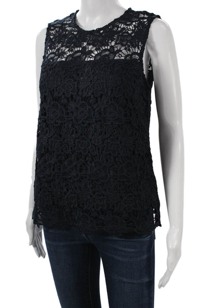 Nanette Lepore Womens Sleeveless Floral Crew Neck Zip Blouse Black Size S