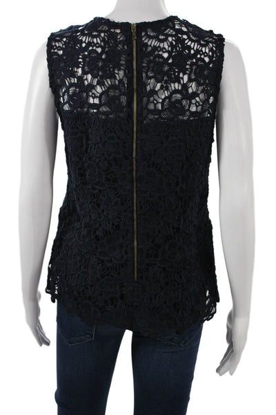 Nanette Lepore Womens Sleeveless Floral Crew Neck Zip Blouse Black Size S